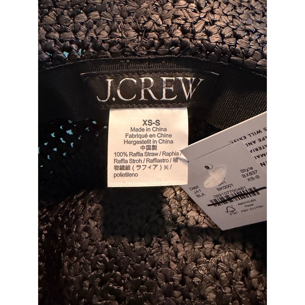 J. Crew Wide Brim Raffia Bucket Hat Black Straw XS/S - Picture 2 of 5